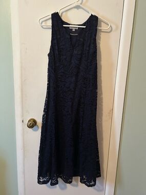 Sleeveless Navy Lace A-Line Dress - Classic Women's Dress